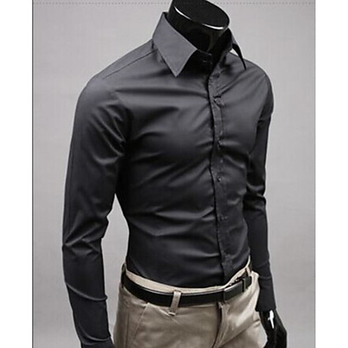 

Men's Wedding Formal Work Business / Street chic Slim Shirt - Solid Colored Yellow / Long Sleeve