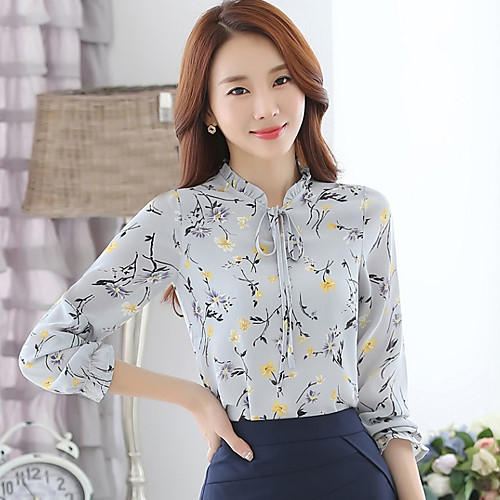 

Women's Daily Weekend Street chic Shirt - Floral Print Stand Yellow