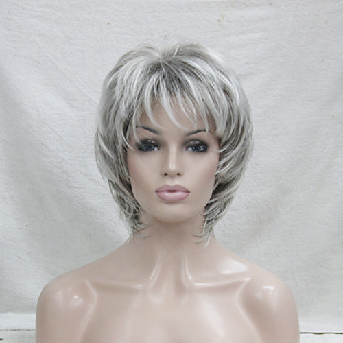 

Synthetic Wig Wavy Wavy Pixie Cut Layered Haircut With Bangs Wig Short Grey Red Synthetic Hair 14 inch Women's Highlighted / Balayage Hair Gray