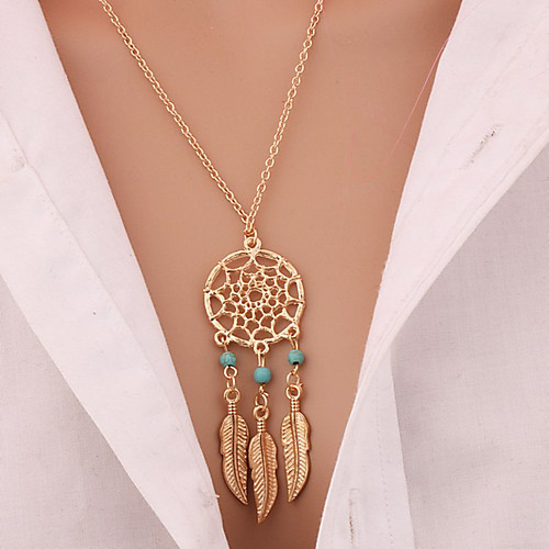 

Women's Turquoise Pendant Necklace Long Necklace Leaf Wings Feather Dream Catcher Cheap Statement Ladies Tassel Vintage Gold Plated Turquoise Alloy Golden Necklace Jewelry For Christmas Gifts Daily