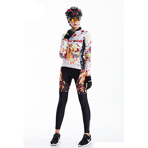 

Malciklo Women's Long Sleeve Cycling Jersey with Tights Winter Fleece Coolmax Lycra Rainbow Bike Tights Breathable 3D Pad Quick Dry Back Pocket Sports Graffiti Mountain Bike MTB Road Bike Cycling