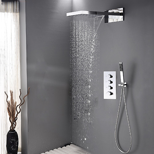 

современная душевая система ручной душ с дождевой насадкой в комплекте с керамическим клапаном с четырьмя ручками три отверстия хром, смеситель для душа смесители для душа