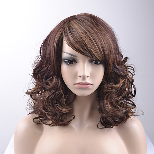 

Synthetic Wig Loose Wave Loose Wave Bob With Bangs Wig Medium Length Brown Synthetic Hair Women's Highlighted / Balayage Hair Side Part Brown