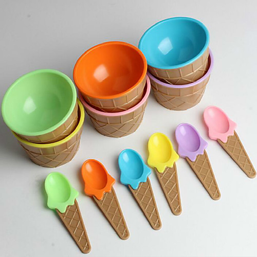 

детские пластиковые мороженое чаши ложки установить прочный мороженого чашку (случайный цвет)