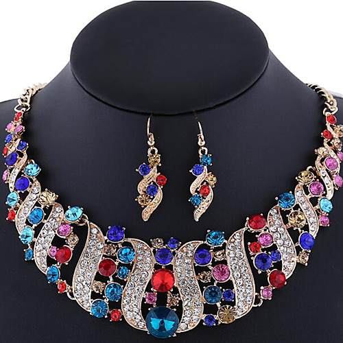 

Women's Sapphire Crystal Citrine Jewelry Set Statement Necklace Earrings Rainbow Ladies Luxury Bohemian Boho Elegant Indian Rhinestone Rose Gold Plated Imitation Diamond Earrings Jewelry Pink