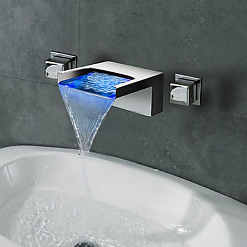 

Ванная раковина кран - Водопад / LED Хром На стену Две ручки три отверстияBath Taps