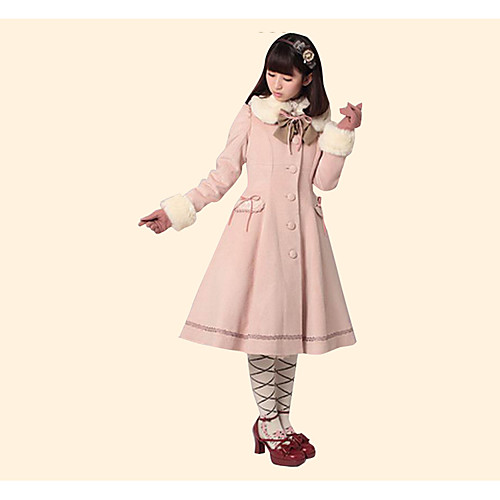 фото Прицесса меховая оторочка девчушки зима пальто жен. девочки кружево хлопок японский косплей костюмы однотонный длинный рукав выше колена средняя длина lightinthebox