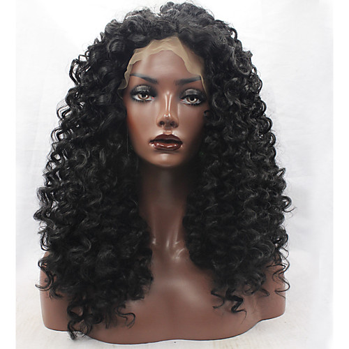 

Синтетические кружевные передние парики Kinky Curly Стиль Лента спереди Парик Черный Черный Искусственные волосы Жен. Природные волосы Черный Парик Парик из натуральных волос