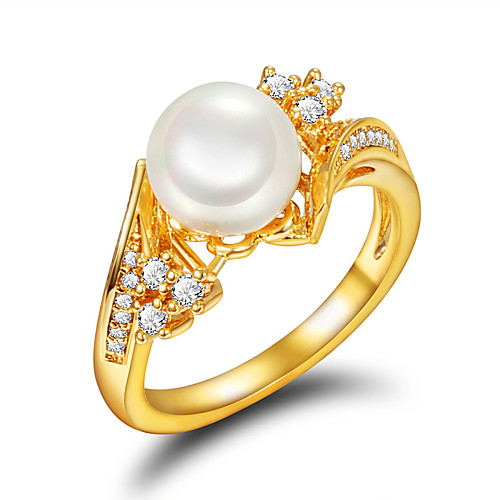 

Women's Ring Engagement Ring Pearl Golden Pearl Imitation Pearl Gold Plated Wedding Party Jewelry / 18K Gold