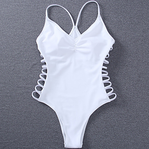 

Women's Strap White Cheeky One-piece Swimwear - Solid Colored Lace up S M L White / Super Sexy