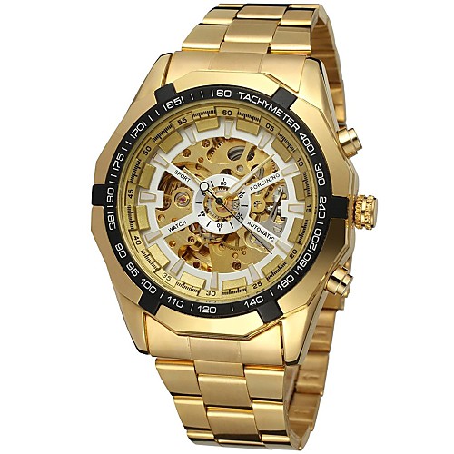 

FORSINING Men's Skeleton Watch Wrist Watch Mechanical Watch Automatic self-winding Stainless Steel Gold Hollow Engraving Analog Luxury Fashion - Gold White Black