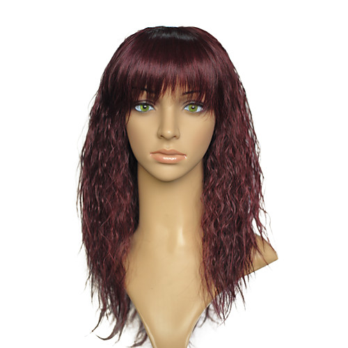 

Synthetic Wig Kinky Curly Kinky Curly With Bangs Wig Dark Auburn Synthetic Hair Women's Red