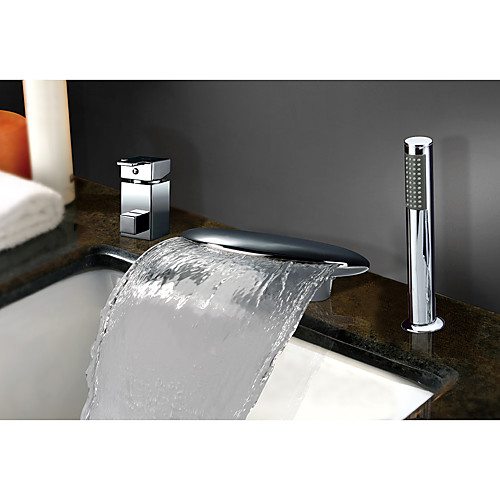 

Bathtub Faucet - Contemporary / Art Deco / Retro / Modern Chrome Widespread Ceramic Valve Bath Shower Mixer Taps / Stainless Steel / Single Handle Three Holes