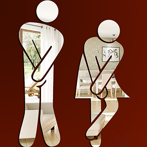 

3d зеркало стикеры стены новый квалифицированный мужчина женщина туалет съемный милая семья сделай сам декор