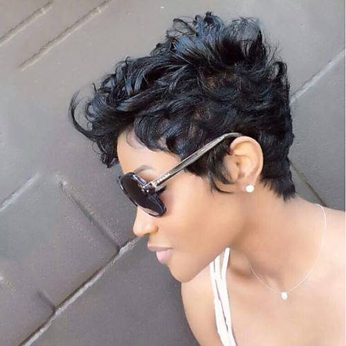 

Human Hair Capless Wigs Human Hair Natural Wave Pixie Cut / Layered Haircut / Short Hairstyles 2019 / With Bangs Halle Berry Hairstyles Side Part / African American Wig Short Machine Made Wig Women's