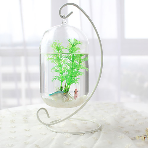 

Fish Tank Fish Bowl Ornament White Glass Metal 1 pc