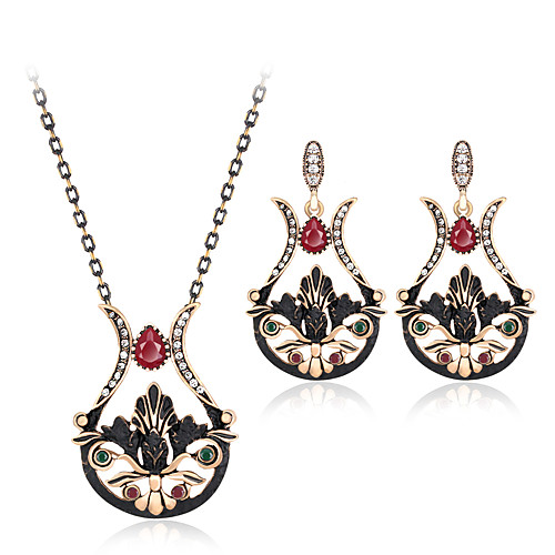 

Jewelry Set Ladies Luxury Vintage Bohemian Boho Resin Rhinestone Gold Plated Earrings Jewelry Green / Red For Party Special Occasion / Imitation Diamond