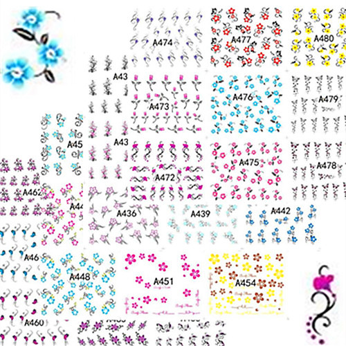 

48pcs/set Наклейка для переноса воды / Наклейка для ногтей Цветы / Наклейки для ногтей / Аксессуары для инструментов Nail Art DIY Наклейки / Дизайн ногтей