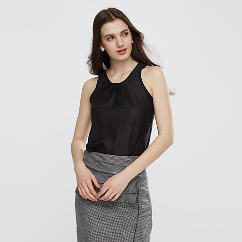 

Жен. Повседневные Осень Футболка, Круглый вырез На каждый день Однотонный Без рукавов