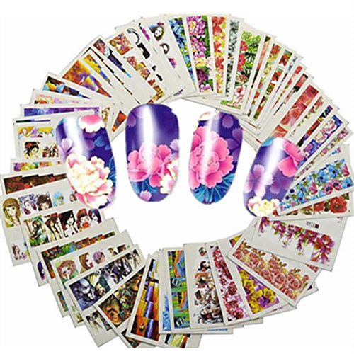 

1set 48pcs mixed lovely cartoon beautiful flower nail art sticker water transfer decals nail beauty tips a145 192