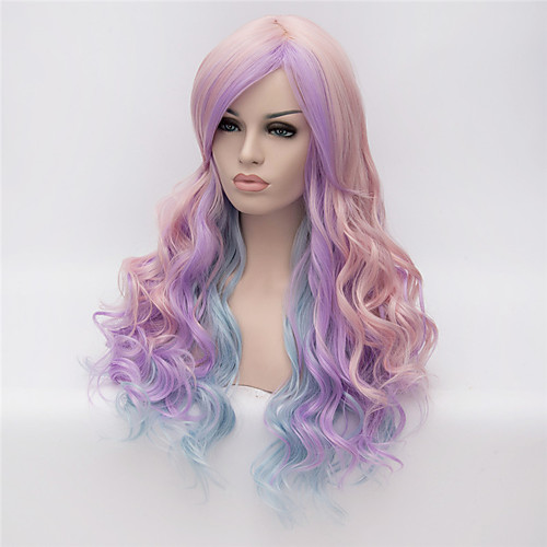 

Synthetic Wig Curly Kardashian Style Asymmetrical Capless Wig Blue Pink / Purple Synthetic Hair Women's Natural Hairline Blue / Pink Wig Long