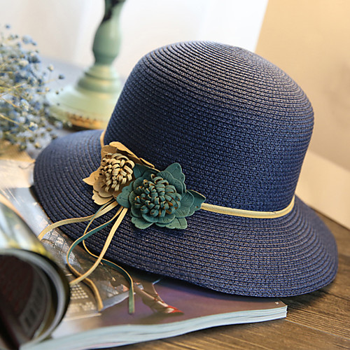 

Жен. Уличный стиль Соломенная шляпа Шляпа от солнца Солома,Однотонный Лето Темно синий Пурпурный Хаки