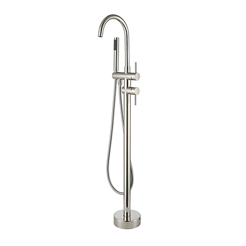 

Bathtub Faucet - Contemporary Nickel Brushed Roman Tub Ceramic Valve Bath Shower Mixer Taps / Two Handles One Hole