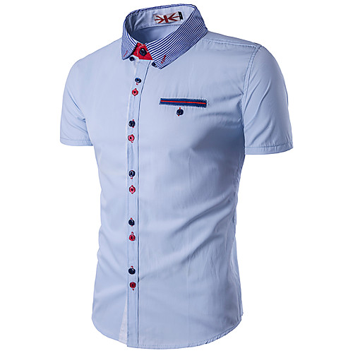 

Men's Daily Work Weekend Business / Casual Plus Size Cotton Slim Shirt - Solid Colored Classic Collar White / Short Sleeve / Summer