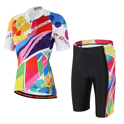 

Miloto Men's Women's Short Sleeve Cycling Jersey with Shorts Camouflage Rainbow Bike Clothing Suit Breathable 3D Pad Quick Dry Sweat-wicking Sports Spandex Coolmax Rainbow Mountain Bike MTB Road