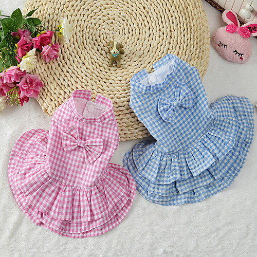 

Cat Dog Dress Dog Clothes Blue Pink Costume Cotton Plaid / Check S M L XL