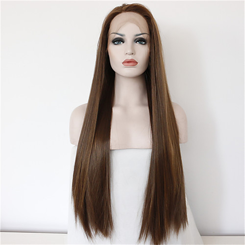 

good quality cheap brown wig heat resitant synthetic lace front wigs for women natural long brown lace wigs with highlights free shipping