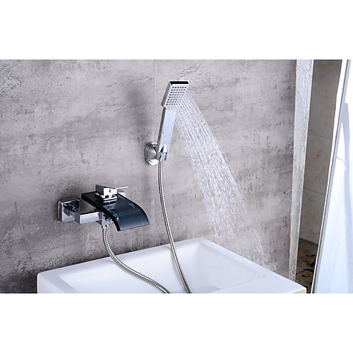 

Bathtub Faucet - Contemporary Chrome Centerset Ceramic Valve Bath Shower Mixer Taps / Brass / Single Handle Two Holes