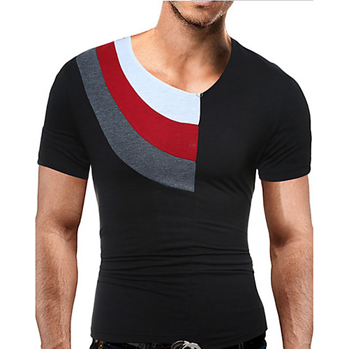 

Men's Daily Sports Cotton T-shirt - Color Block Print Round Neck White / Short Sleeve