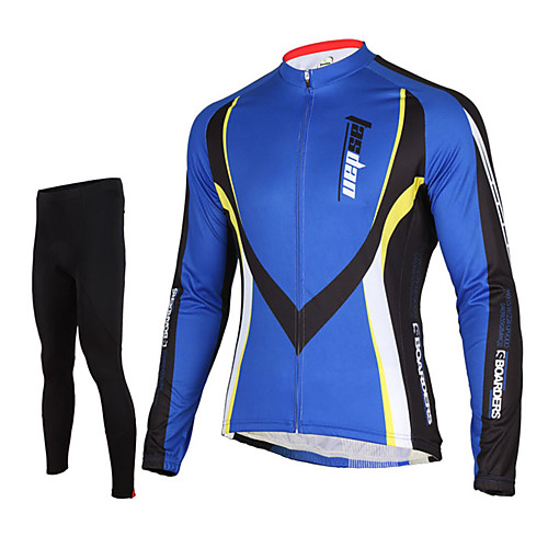 

TASDAN Men's Long Sleeve Cycling Jersey with Tights Red Blue Solid Color Bike Pants / Trousers Jersey Tights Breathable 3D Pad Quick Dry Reflective Strips Back Pocket Winter Sports Elastane Solid