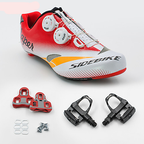 

SIDEBIKE Cycling Shoes With Pedals & Cleats Road Bike Shoes Nylon and Carbon Fiber Cycling / Bike Cushioning Breathable Mesh PU(Polyurethane) Red / White