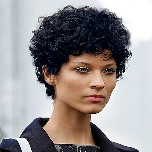 

Synthetic Wig Curly Curly Wig Short Jet Black Synthetic Hair Women's Black MAYSU