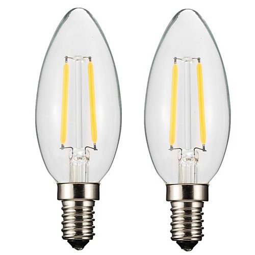 

ONDENN 2pcs 2 W 150-200 lm E14 E12 LED лампы накаливания CA35 2 Светодиодные бусины COB Диммируемая Тёплый белый 220-240 V 110-130 V / 2 шт. / RoHs / CE