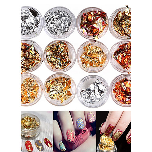 

12pcs mixed color foil nail art decoration golden silver colorful foil