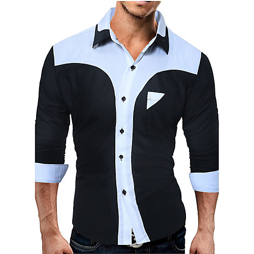 

Муж. Рубашка Хлопок, Классический воротник Контрастных цветов Черный / Длинный рукав / Весна / Осень
