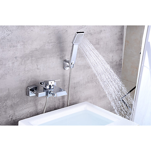 

Bathtub Faucet - Contemporary Chrome Centerset Ceramic Valve Bath Shower Mixer Taps / Brass / Single Handle Two Holes