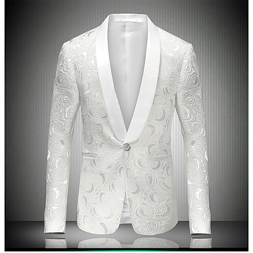 

Men's Party / Daily / Going out Street chic / Sophisticated Spring / Fall Regular Blazer Notch Lapel Long Sleeve Cotton / Polyester Print White / Slim