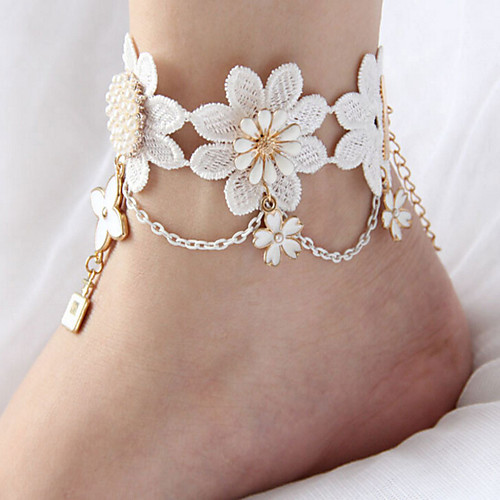 

Women's Barefoot Sandals Alphabet Shape Flower Crown Fashion Bridal Lace Anklet Jewelry White For Wedding Party Halloween Daily Casual