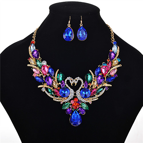 

Women's Crystal Jewelry Set Necklace Earrings Pear Cut Swan Animal Rainbow Ladies Luxury Vintage Fashion Elegant Victorian Crystal Rhinestone Earrings Jewelry Rainbow For Wedding Party Daily Casual