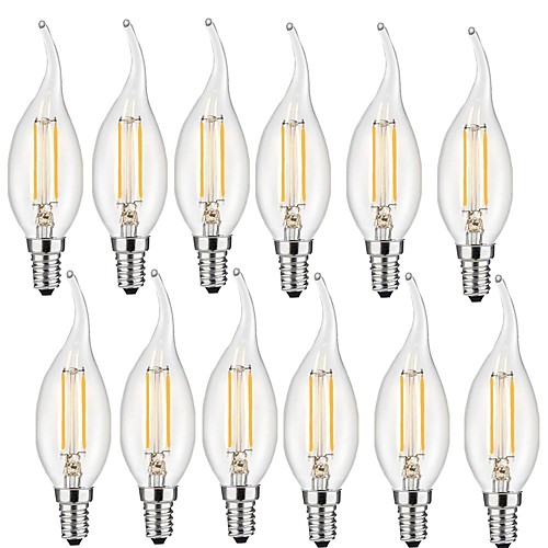 

12шт 2 W LED лампы накаливания 190 lm E14 CA35 2 Светодиодные бусины COB Декоративная Тёплый белый 220-240 V / RoHs