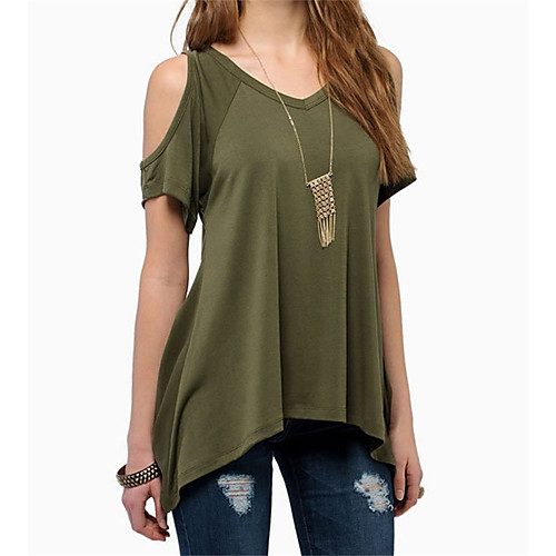 

Women's Daily Beach T-shirt - Solid Colored V Neck Black / Summer