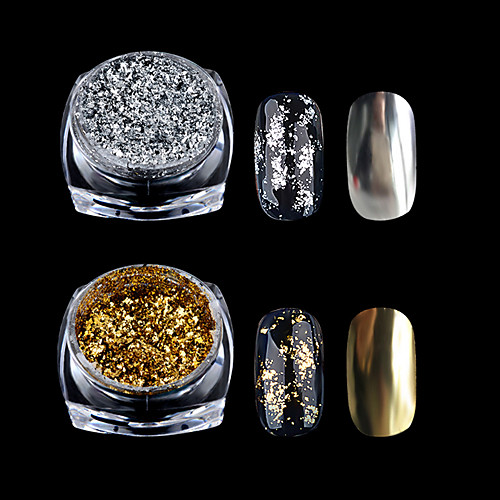 

1 box gold silver glitter aluminum flakes magic mirror effect powders sequins nail gel polish chrome pigment decorations 0 2g