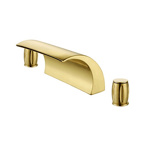

Antique Traditional Widespread Waterfall Brass Valve Two Handles Three Holes Ti-PVD, Bathroom Sink Faucet