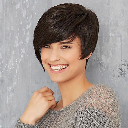 

Human Hair Capless Wigs Human Hair Straight With Bangs Side Part Short Machine Made Wig Women's
