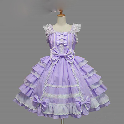 фото Принцесса sweet lolita лето платья туники жен. девочки хлопок японский косплей костюмы большие размеры индивидуальные лиловый / желтый / синий с пышной юбкой однотонный бант крылышко / смокинг Lightinthebox