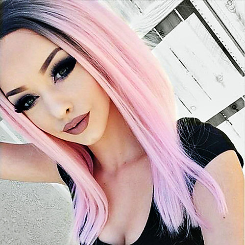 

t1b pink lace front wigs synthetic ombre straight hair for woman heat resistant fiber hair wigs